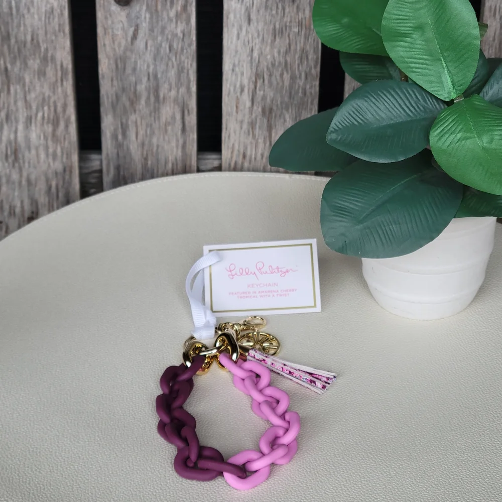 Lilly Pulitzer Purple-to-Pink Ombre Chain Keyring Bracelet- Amarena Cherry - Picture 5 of 8